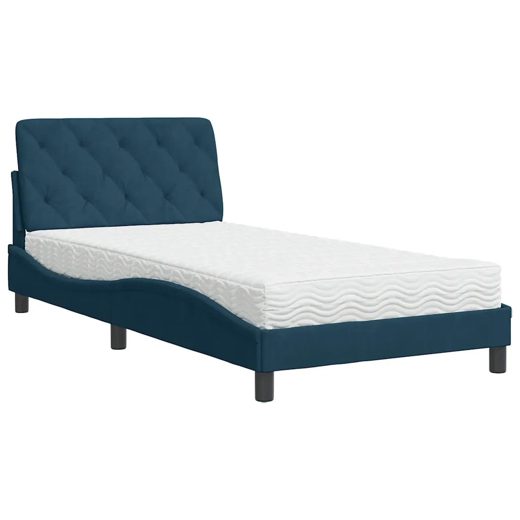 Letto con Materasso-Struttura Letto con Materasso Blu 100x200 cm in Velluto