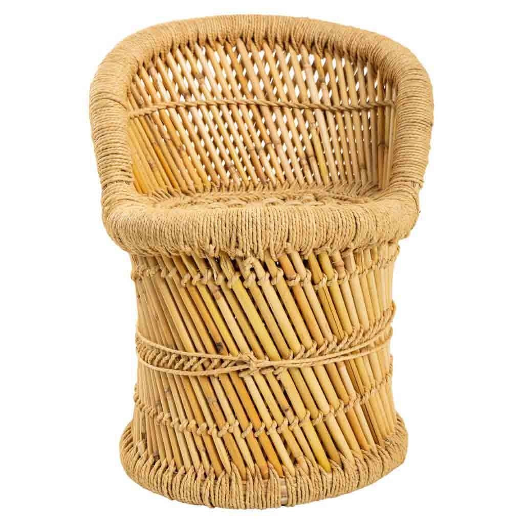 Set di 2 poltrone e sgabello in bambù e corda marrone