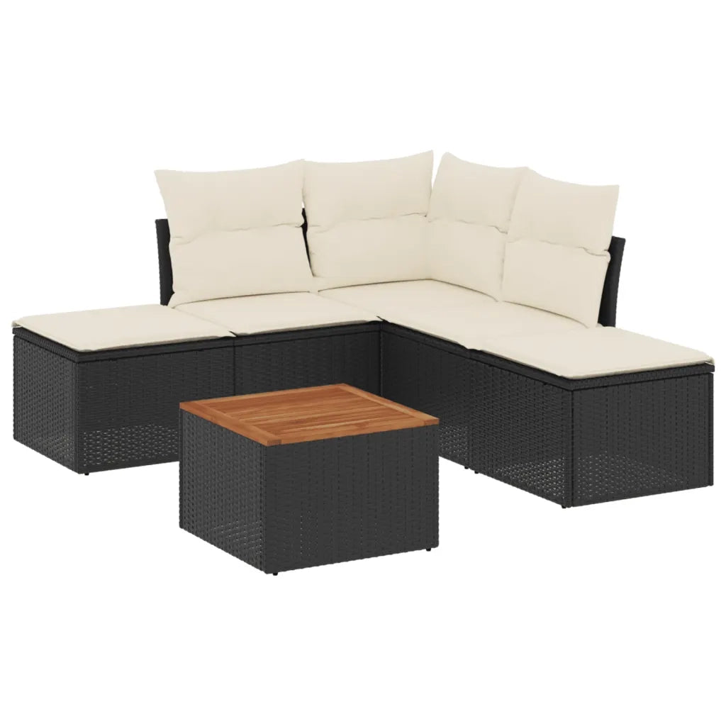 Set Divano da Giardino 6 pz con Cuscini Nero in Polyrattan 3223669