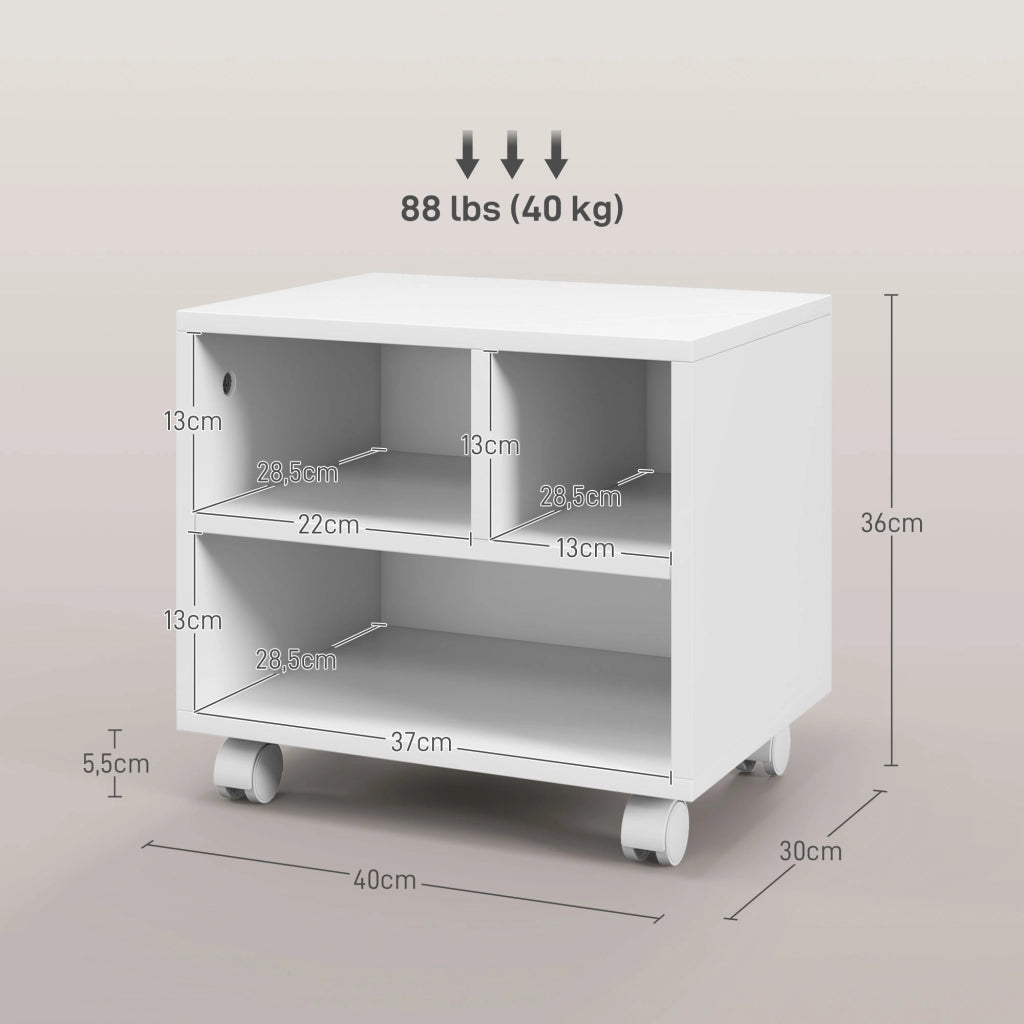 Scrivania con supporto per stampante e ruote ¨C Minimal ¨C 40x30x36 cm bianco