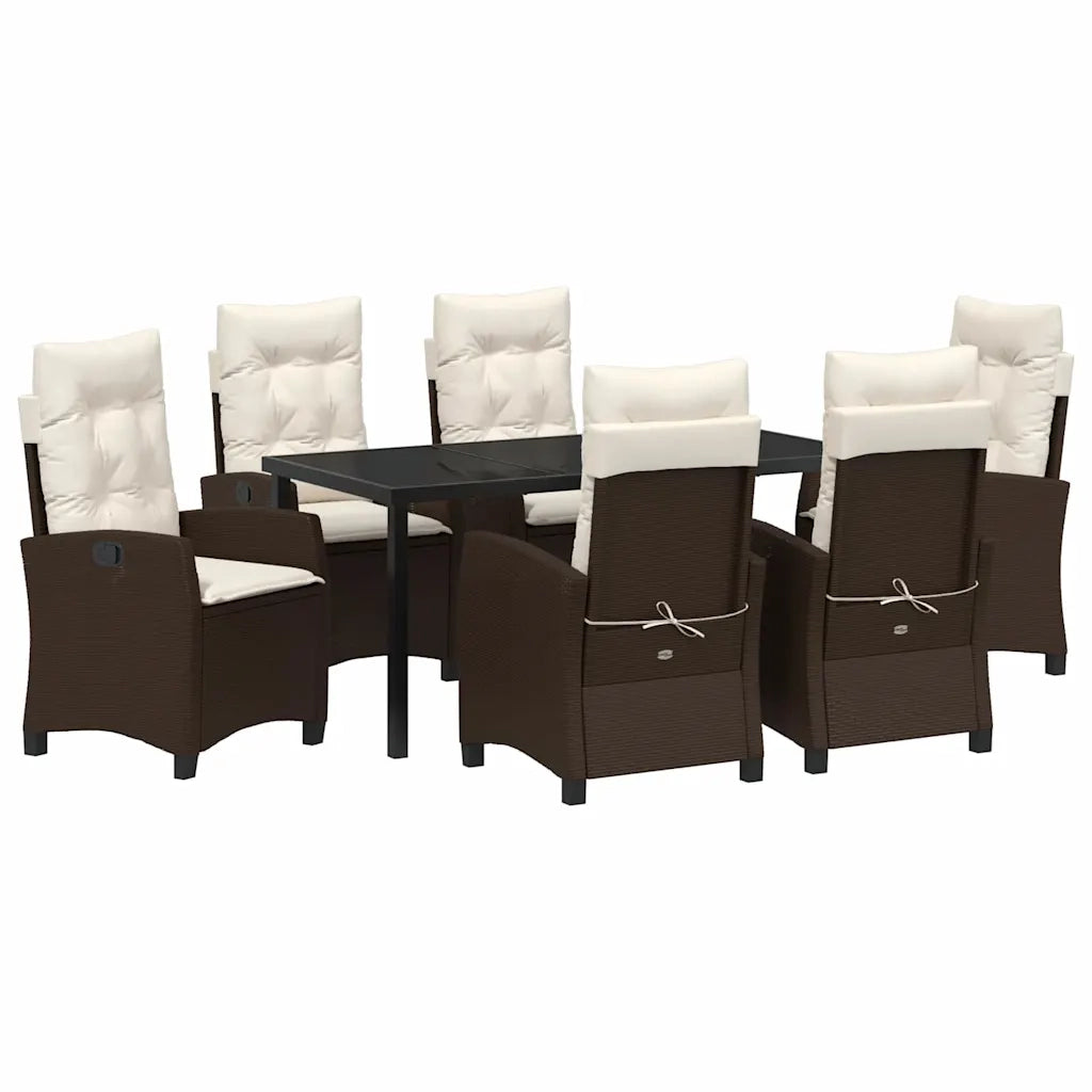 Set da Pranzo per Giardino con cuscino 7 pcs Marrone polyrattan