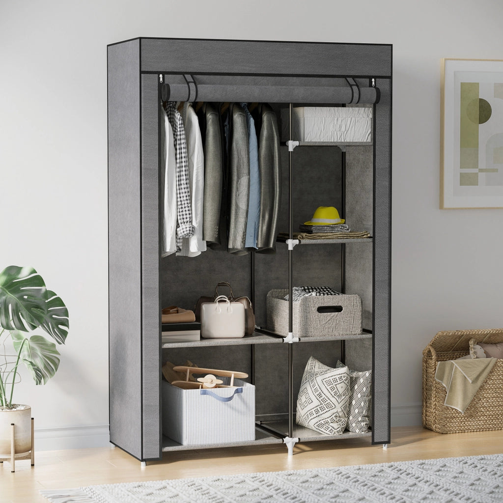 Armadio Pieghevole con Ripiani e Appendiabiti ¨C Minimal ¨C 103x43x162,5 cm Grigio Scuro