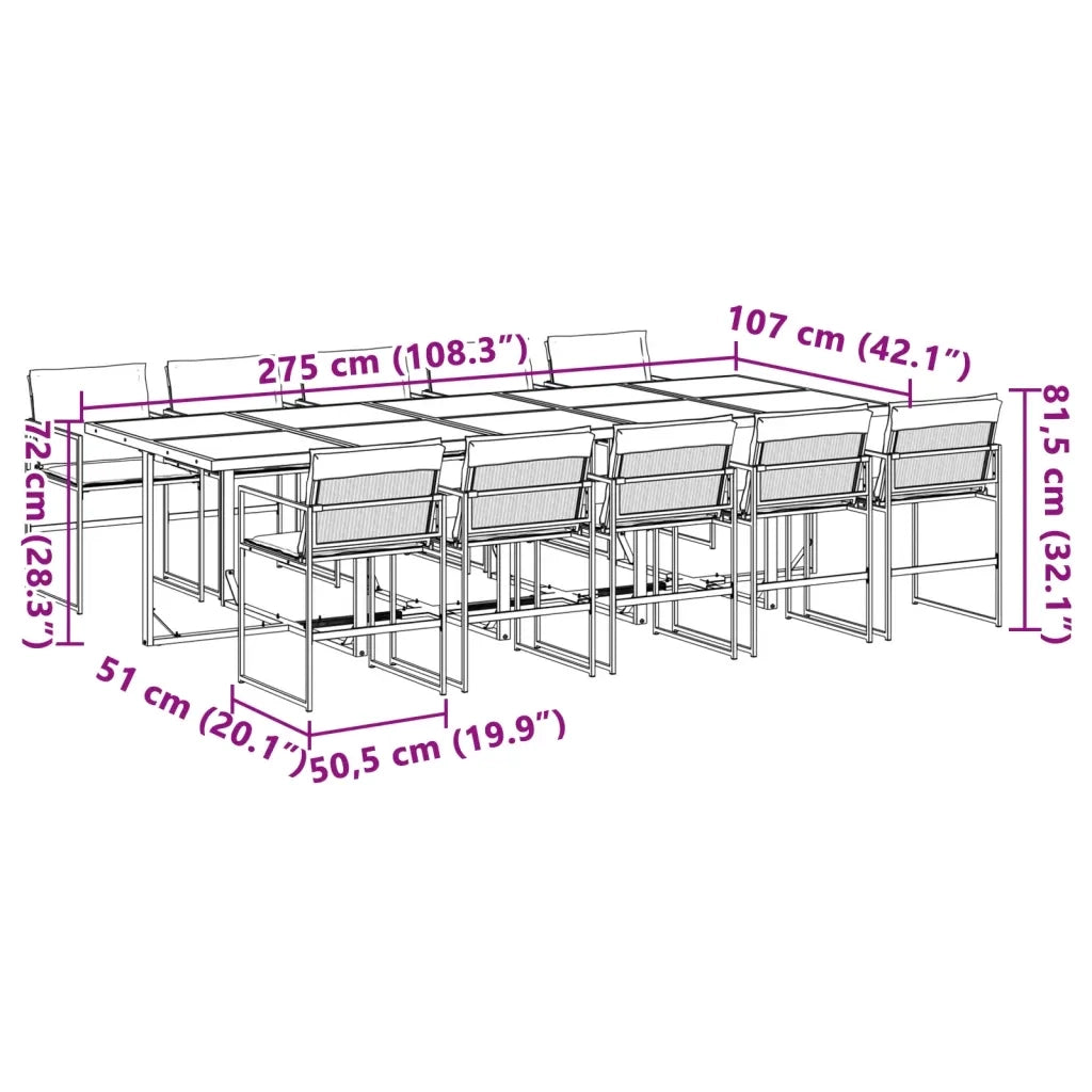 Set da Pranzo da Giardino 11 pz con Cuscini Bianco in Textilene 3295091