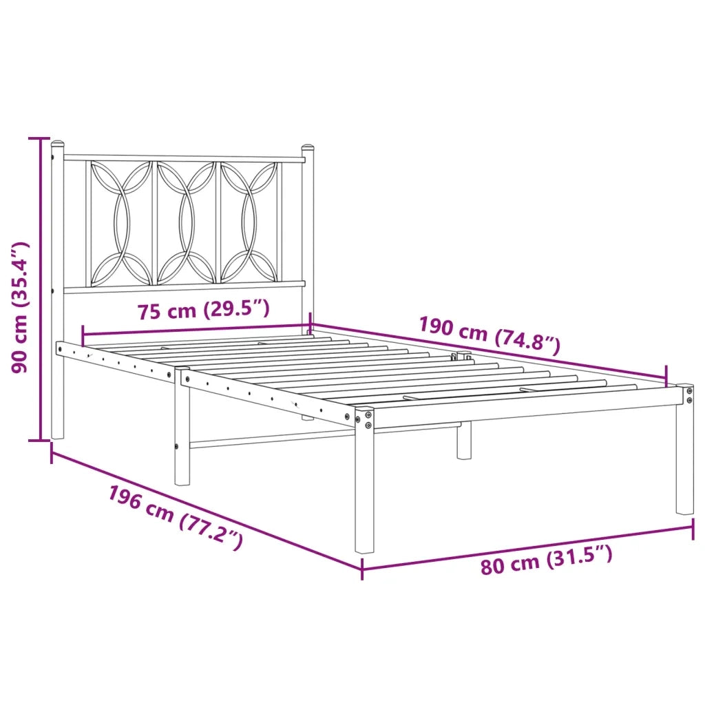 Giroletto senza Materaso con Testiera Metallo Bianco 75x190 cm 376167