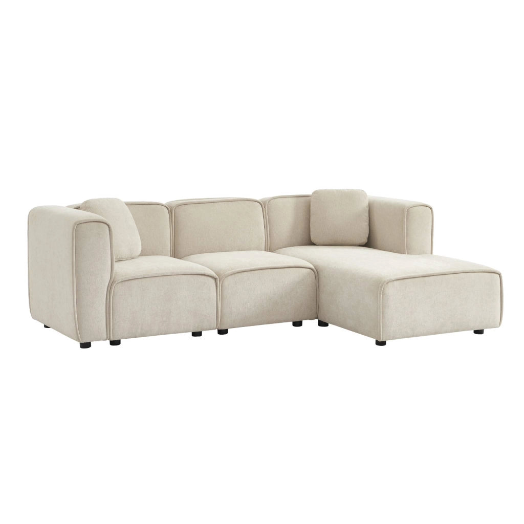 Divano angolare destro in tessuto, 3 posti, beige