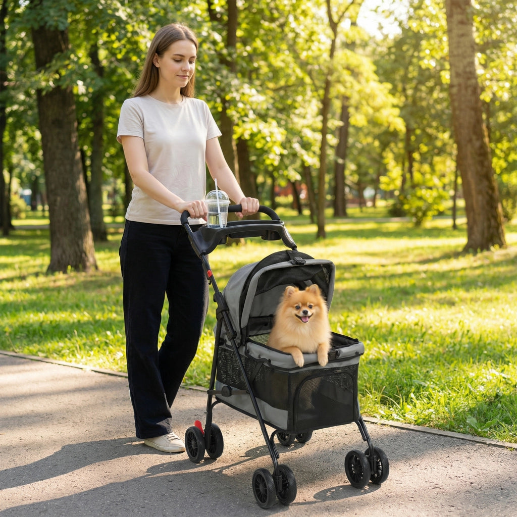 Carrello per Cani Piegevole ¨C Minimal ¨C Grigio con Cuscini