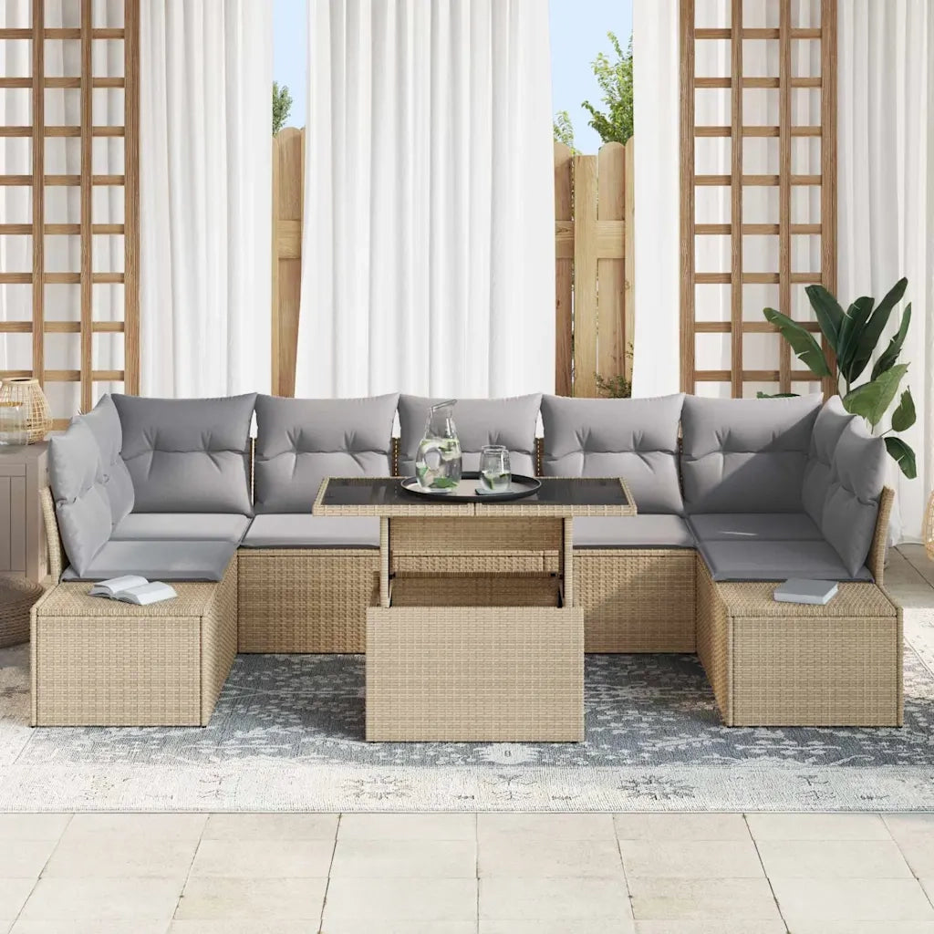 Set di divani 8 pcs Beige e Grigio Chiaro polyrattan 3349136