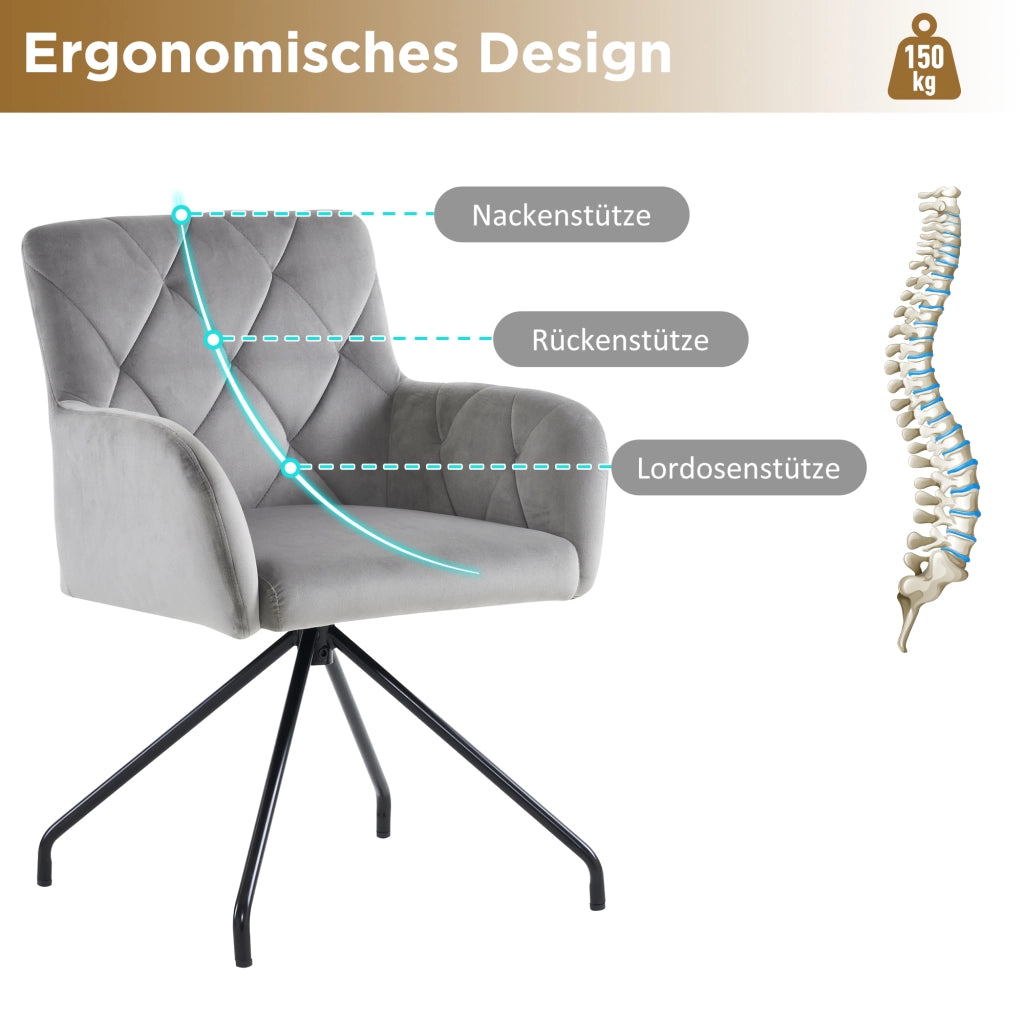 SEDIA con braccioli Set da 6 pezzi in velluto grigio chiaro