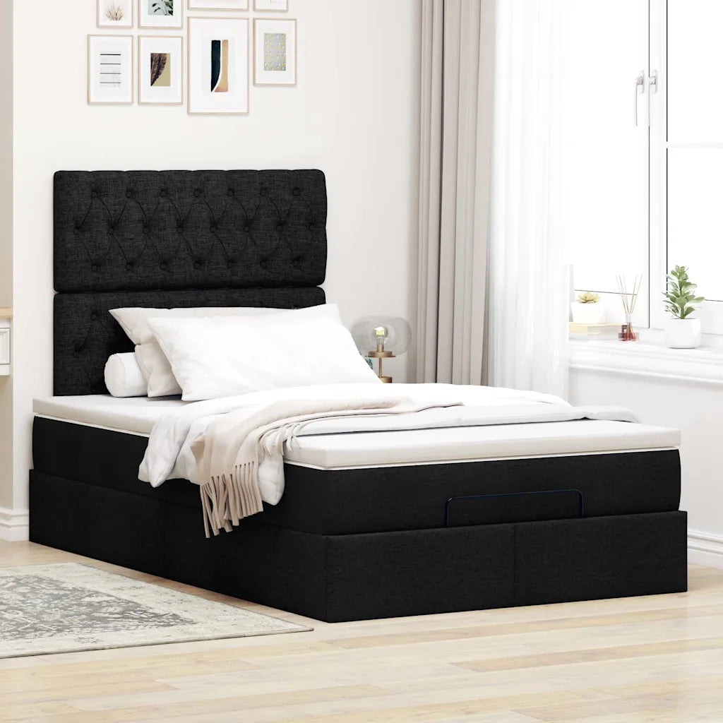 Struttura Letto Pouf con Materasso Nero 120x200 cm in Tessuto 3314081