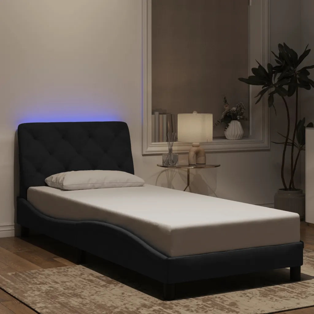 Giroletto con LED senza Materasso Nero 90x190 cm in Velluto