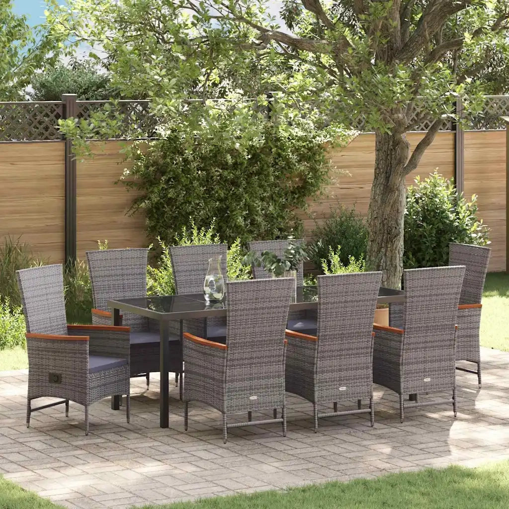 Set da Pranzo per Giardino con cuscino 9 pcs Grigio 3379442