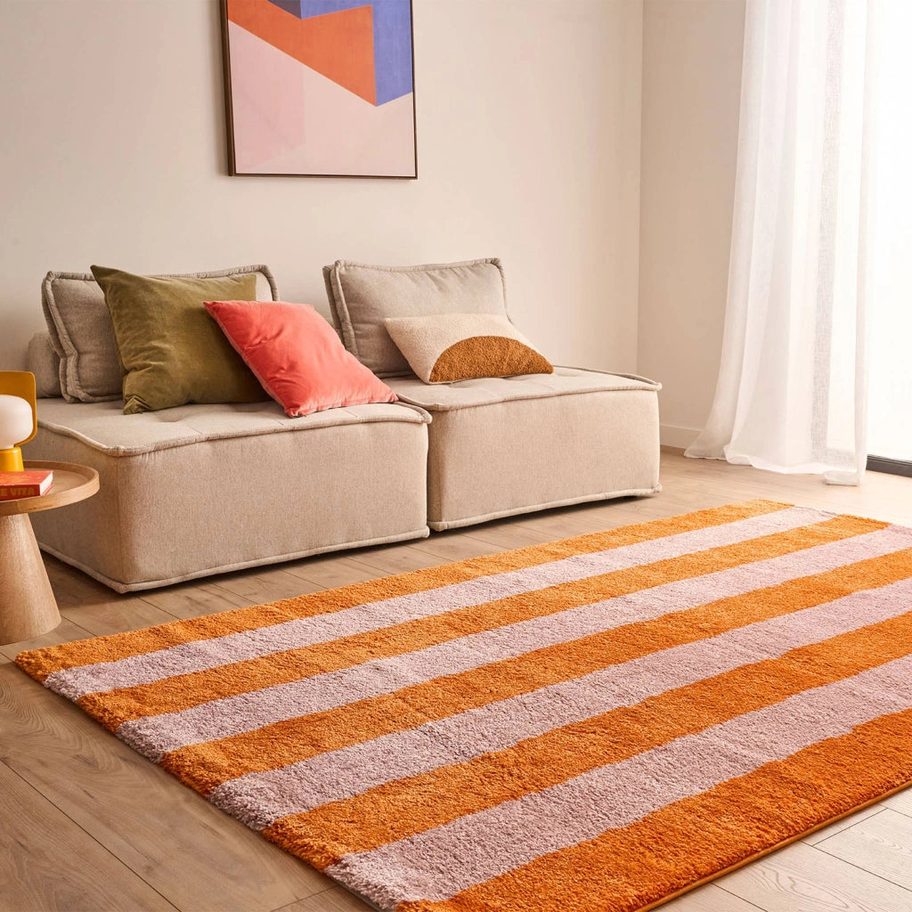 Tappeto da interno a righe arancioni e rosa
