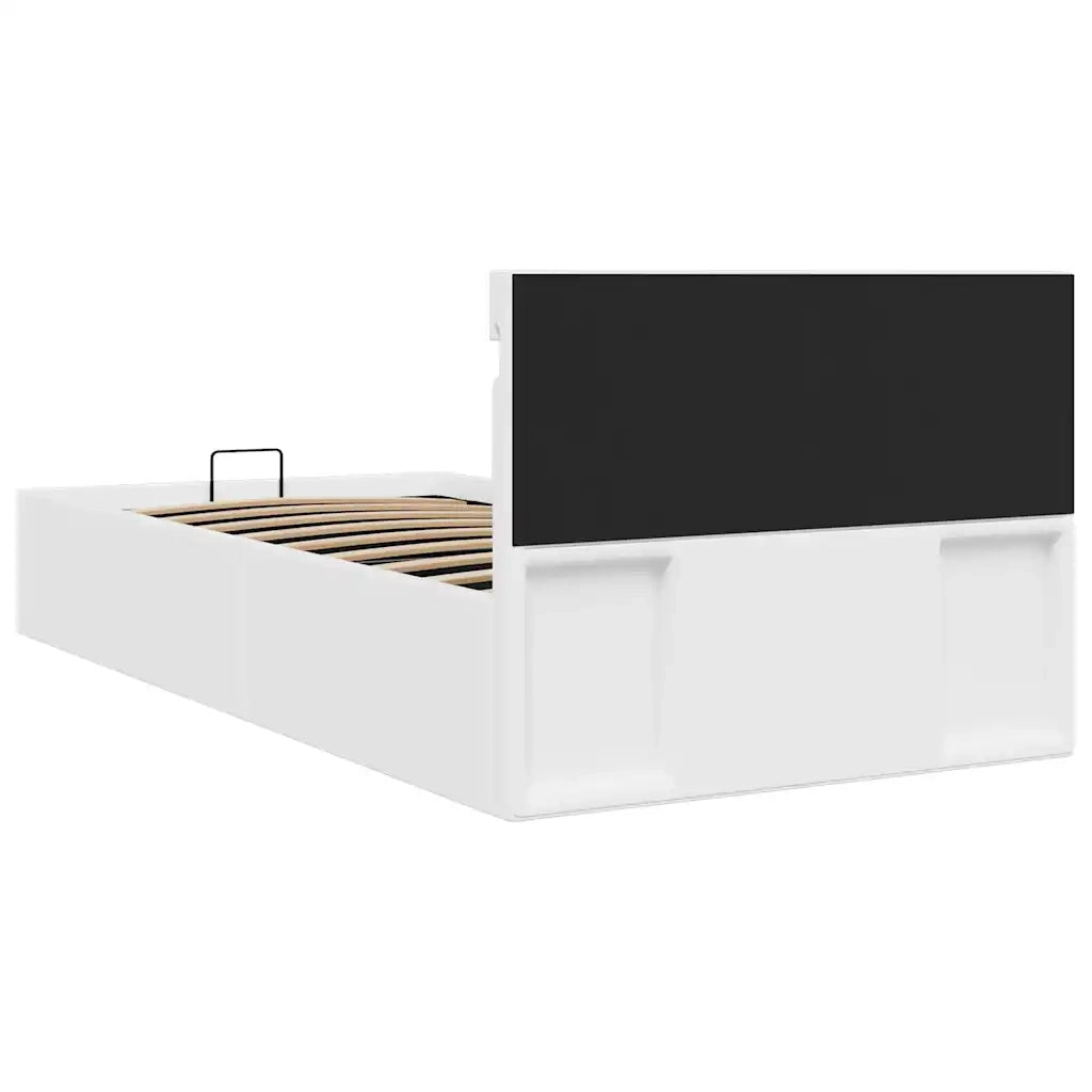 Letto singolo | Letto per adulti | Giroletto Contenitore Idraulico LED Bianco Similpelle 90x200 cm