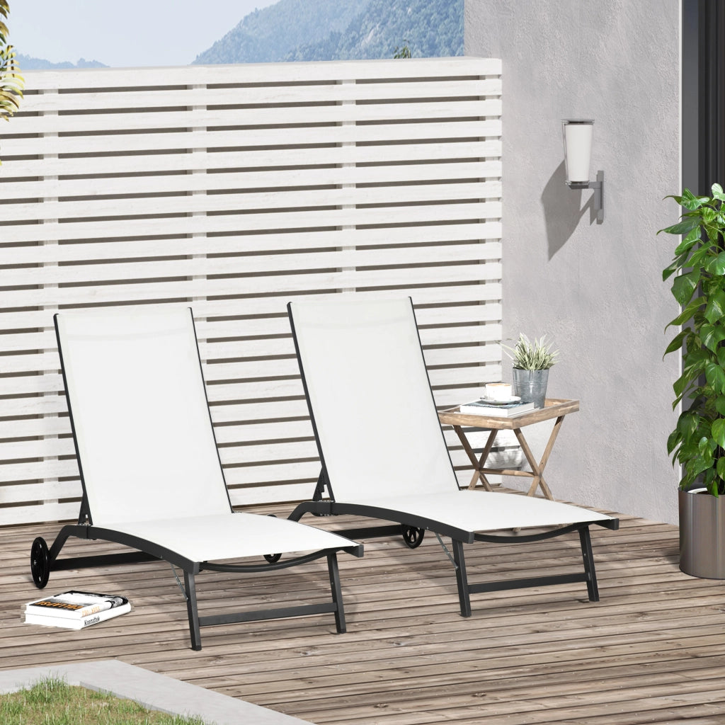 Set 2 Lettini Prendisole Reclinabili ¨C Xylo ¨C Alluminio Tessuto Traspirante Crema 66x165x102 cm