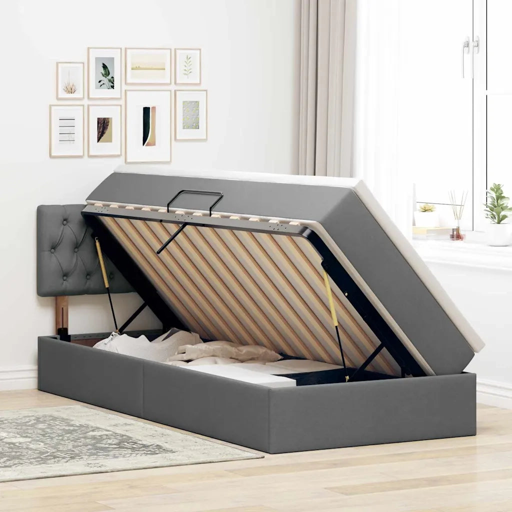 Letto con contenitore e materasso Grigio scuro 90 x 200 cm