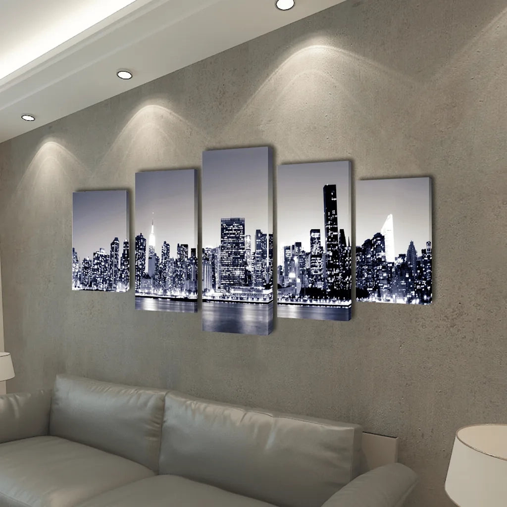 5 pz Stampa su Tela da Muro Panorama New York Monocromatico 100 x 50cm 241548