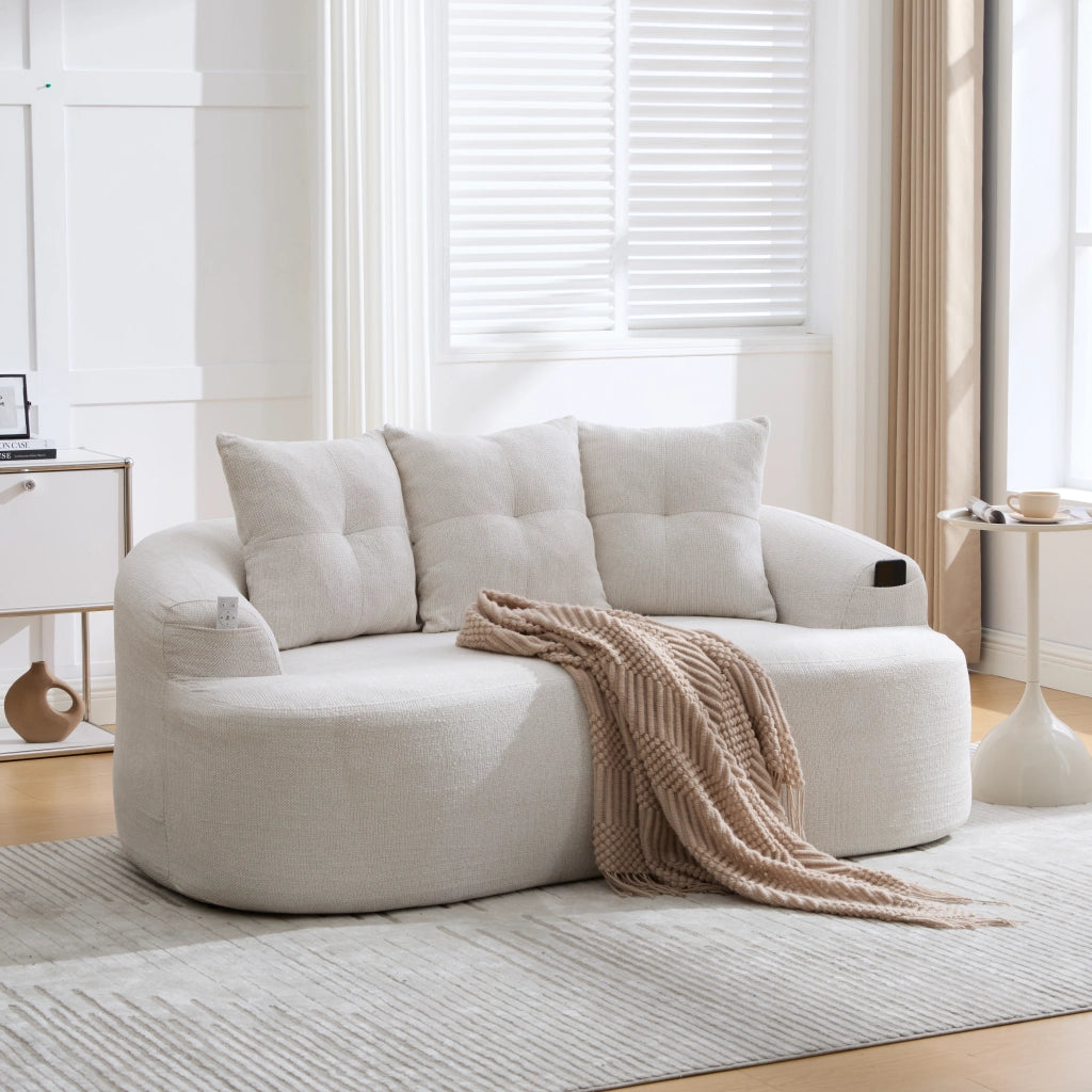 Divano lineare 2 posti - con cuscini extra spessi e seduta profonda - in chenille beige