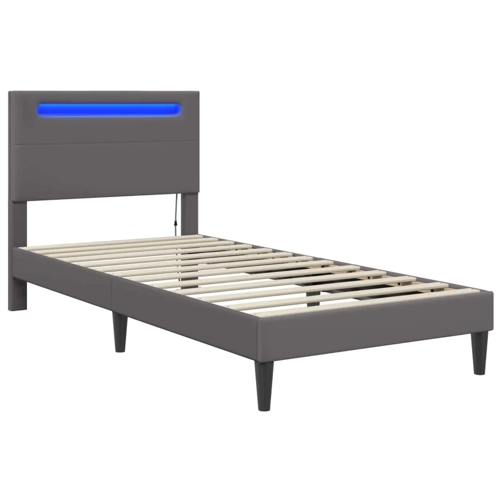 Letto singolo | Letto per adulti | Struttura del letto con testiera Grigio 100 x 200 cm Similpelle
