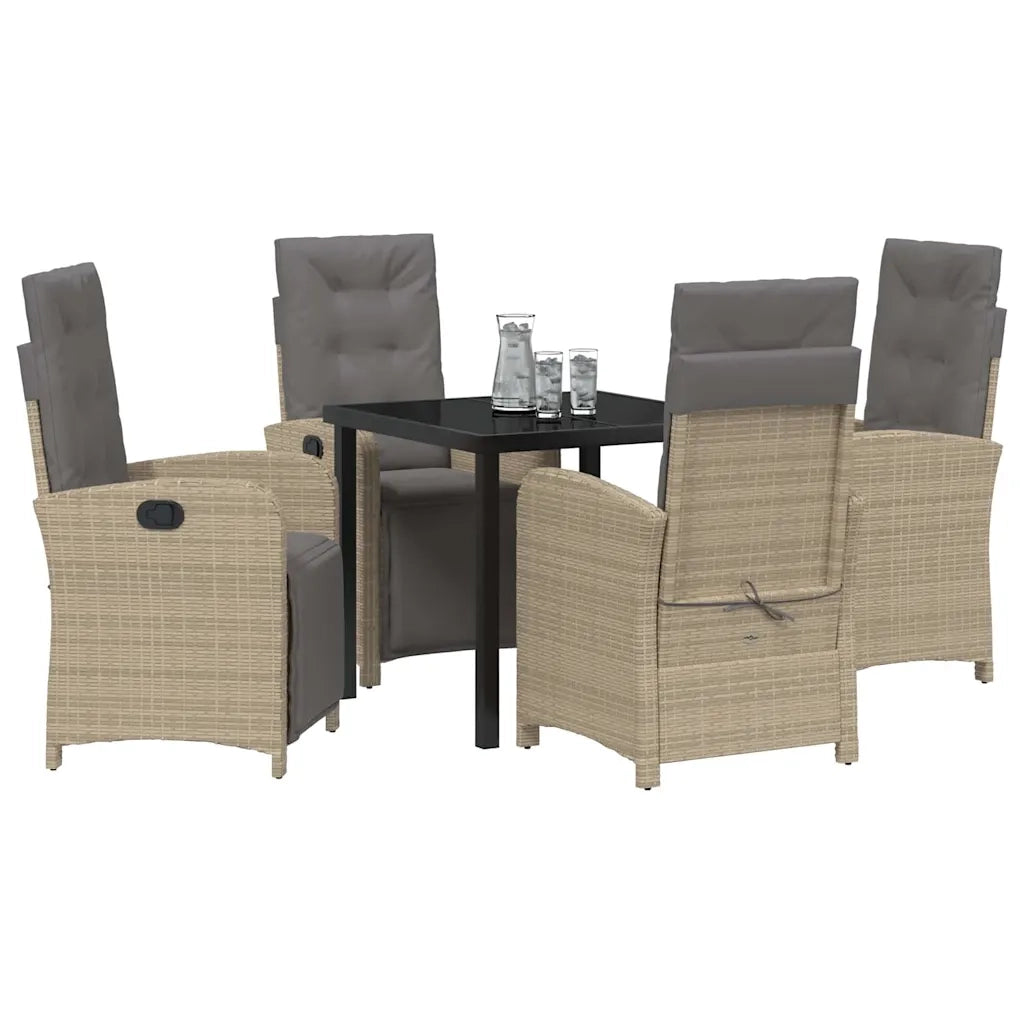 Set da Pranzo per Giardino con cuscino 5 pcs Beige polyrattan