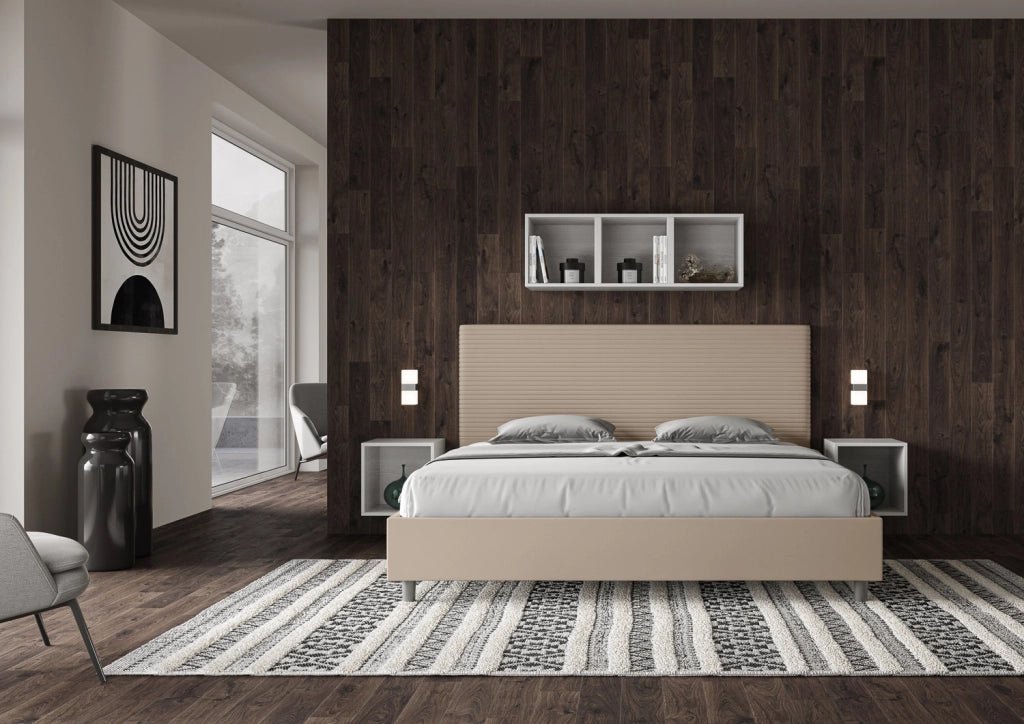 BS COM Letto contenitore imbottito 180x200 similpelle tortora