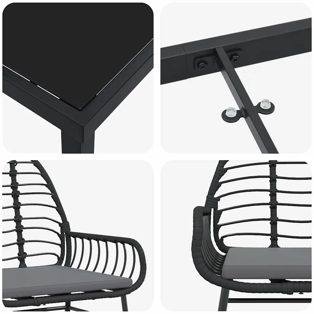 Set da Pranzo per Giardino 5 pcs Nero polyrattan 3380857