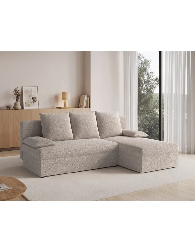Divano angolare trasformabile Beige 3 posti 206x90x146cm GINA