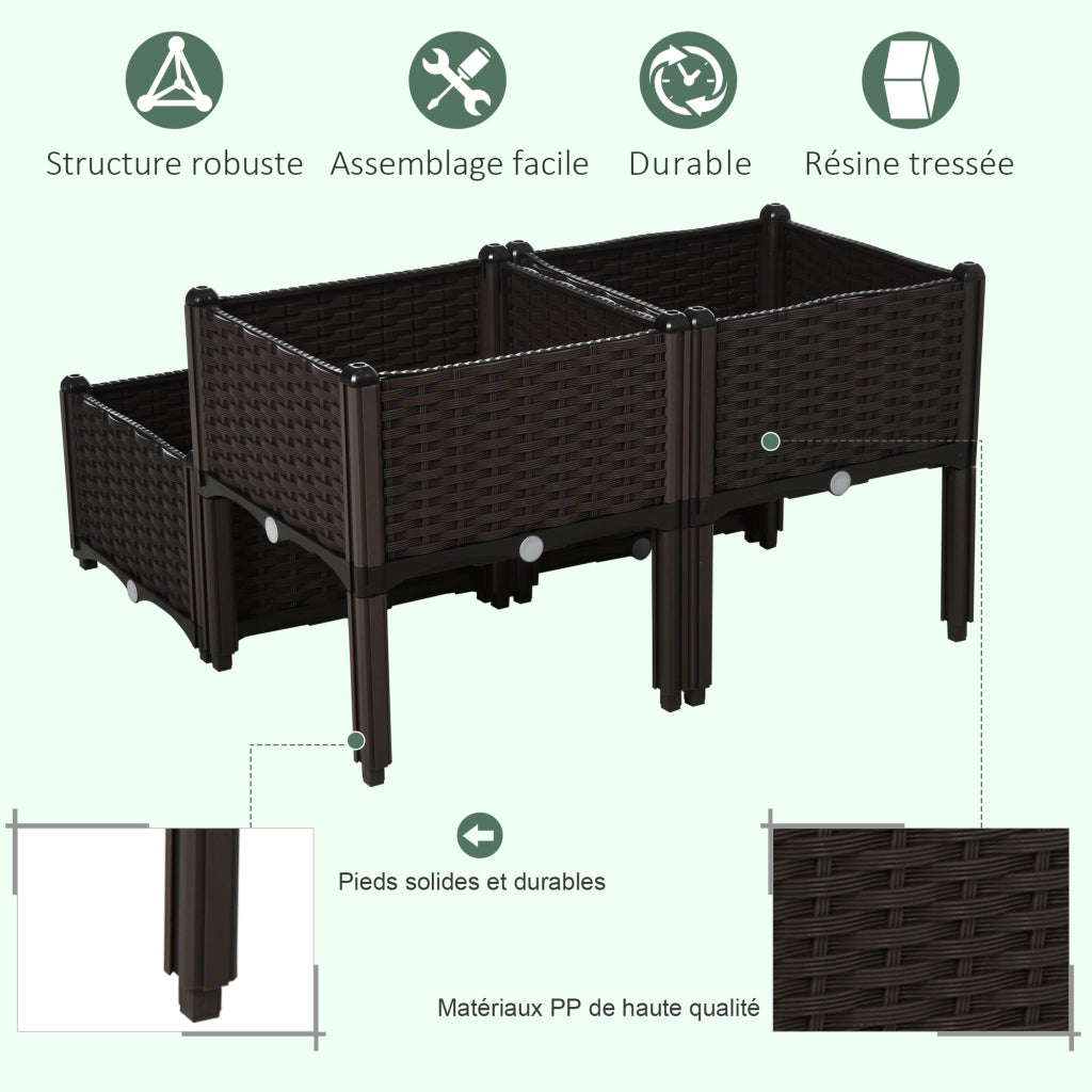 Fioriera 2 Livelli Giardino ¨C Minimal ¨C 80x80x44 cm Plastica Rotin Chocolat