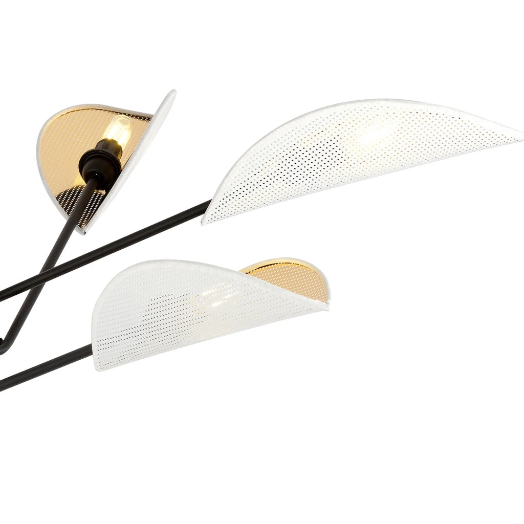 Lampadario 4 Luci Eridano In Acciao Nero E Bianco Oro Con Bracci Mobili