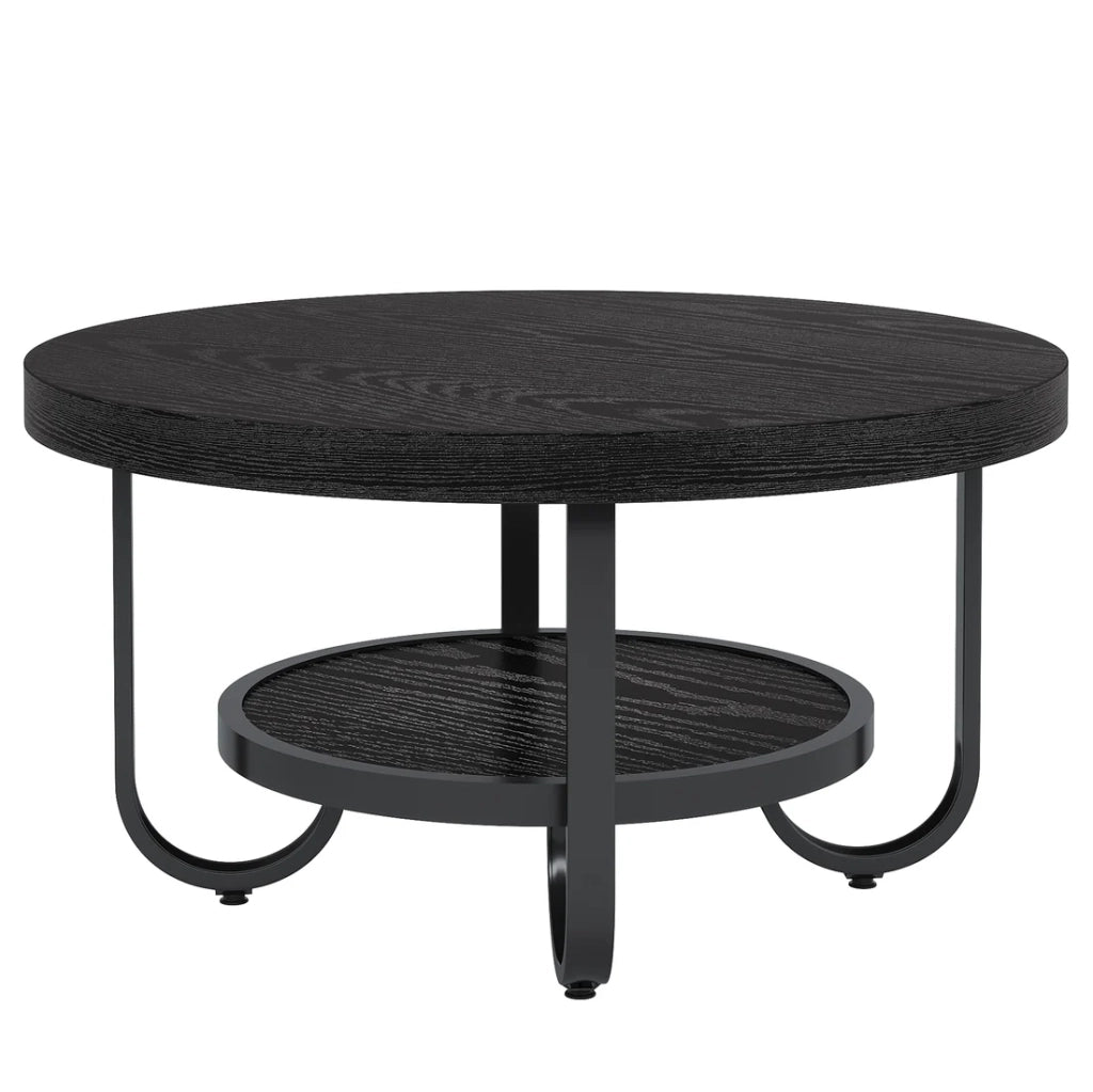 TAVOLINO DA CAFFÈ rotondo 79 cm 2 ripiani nero MDF e metallo