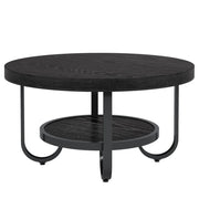 TAVOLINO DA CAFFÈ rotondo 79 cm 2 ripiani nero MDF e metallo