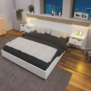Letto Matrimoniale in Legno con 2 Comodini LED e USB ¨C MINIMAL ¨C Rovere Sonoma/Bianco 180x200