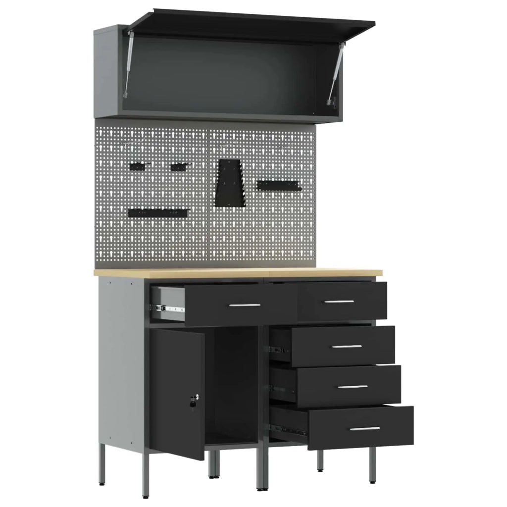 Set di mobili da lavoro con cassetto con lo scaffale 5 pcs Nero 3321426