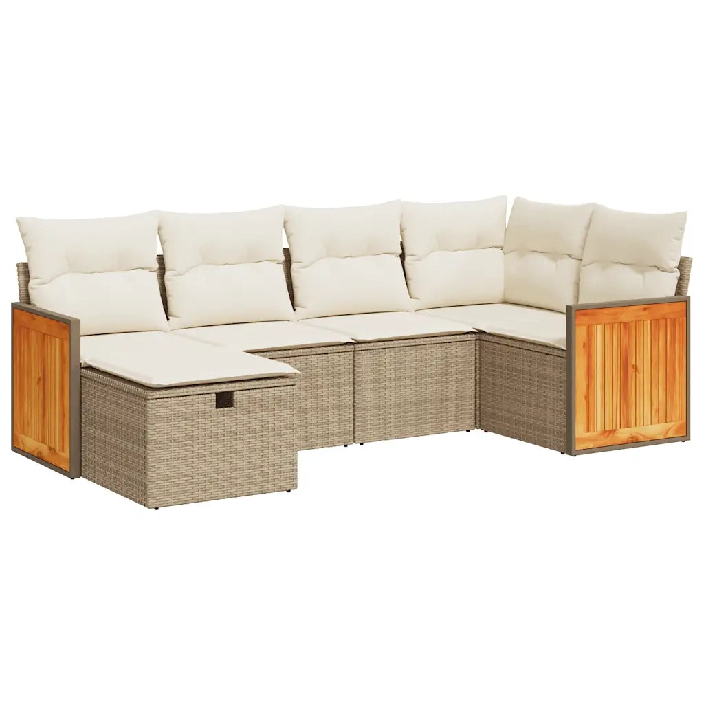 Set Divano da Giardino 6 pz con Cuscini Beige in Polyrattan 3326027