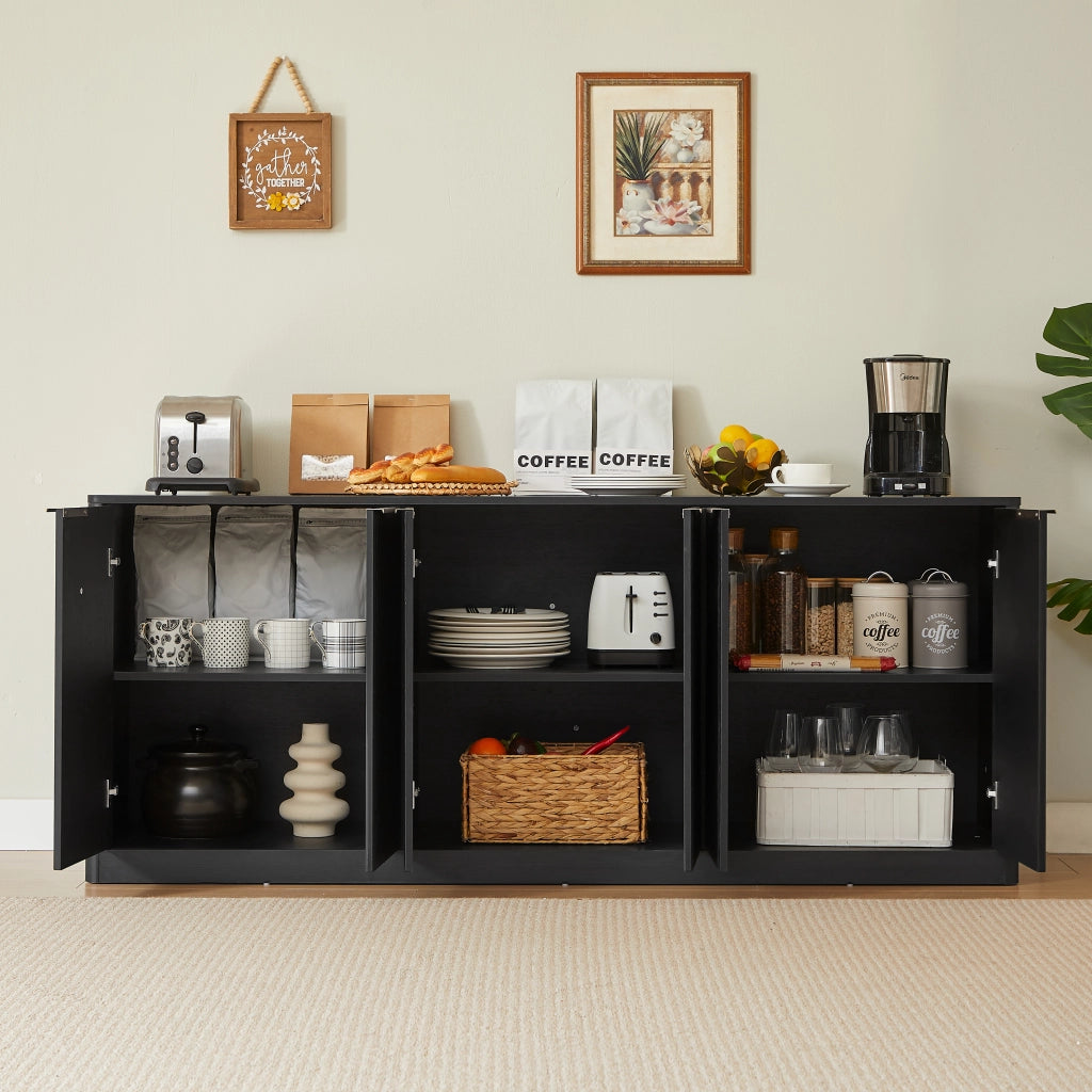 Credenza moderna 170cm - Zephmum- Design a onde, 6 ante, nero