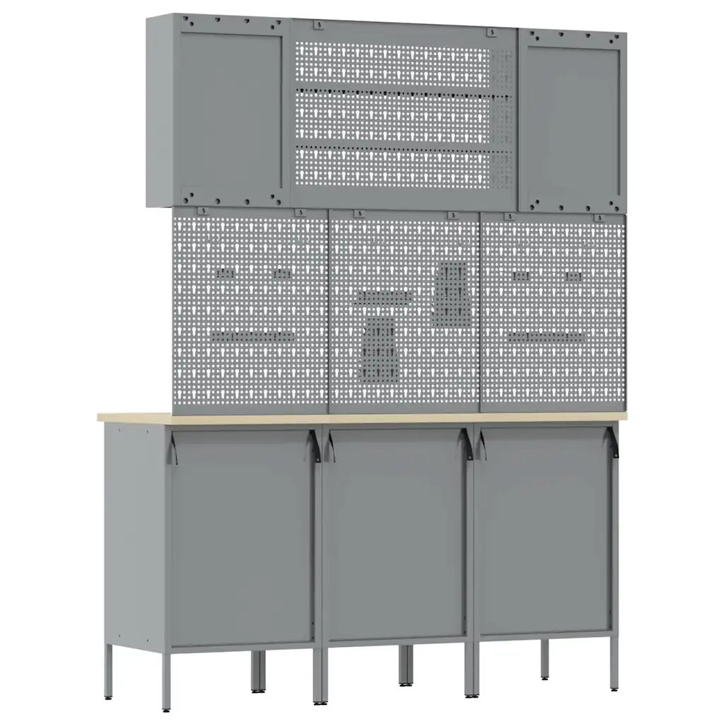 Mobile da lavoro 7 pcs Rosso Legno ingegnerizzato e acciaio 3321437
