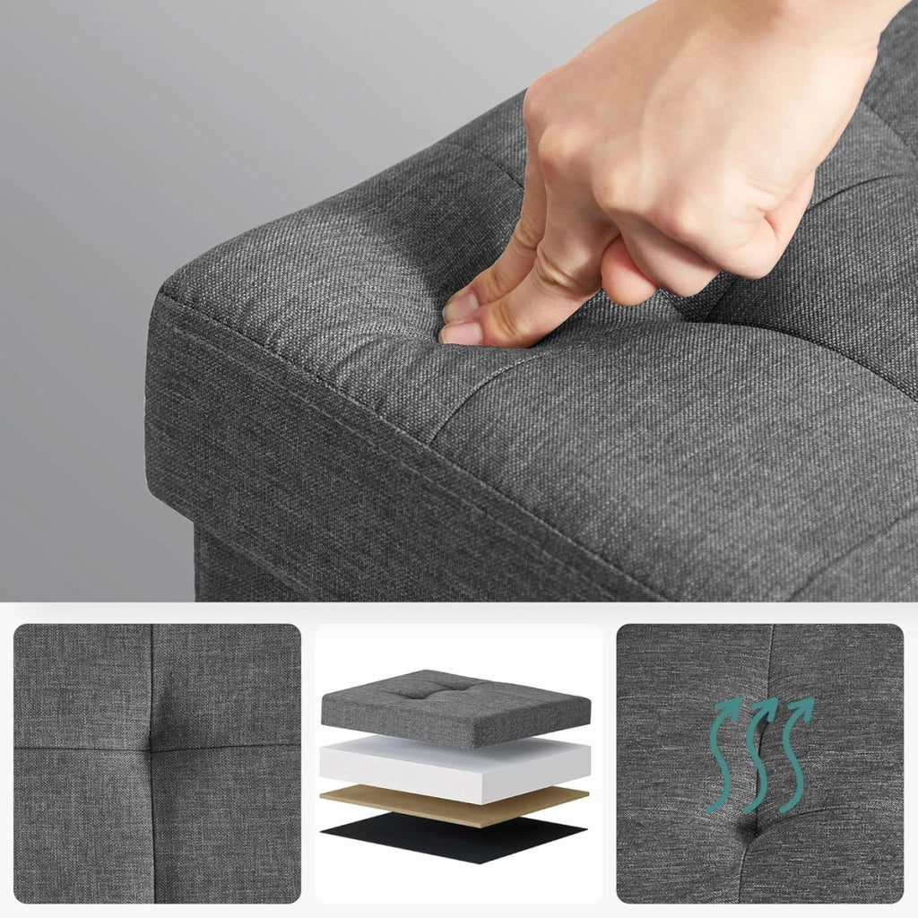 Panca pouf contenitore imbottita in grigio scuro