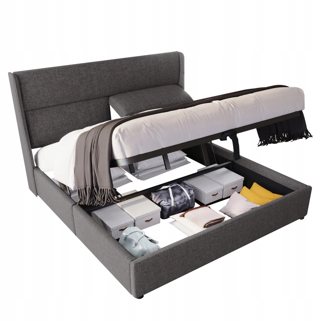 Letto imbottito - Xylo - 140x200 - Grigio - Stelaio idraulico