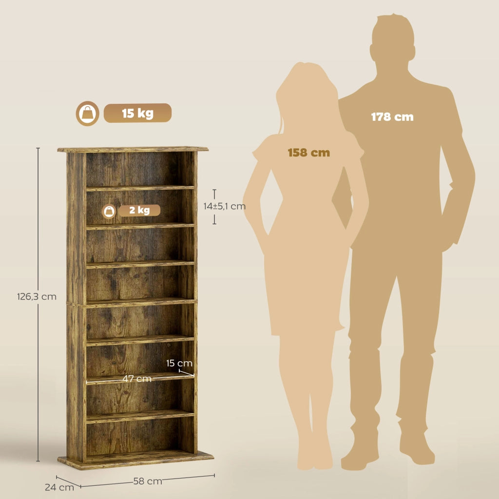 Libreria per CD e DVD ¨C zephmum ¨C marrone, 8 scomparti, 6 ripiani regolabili