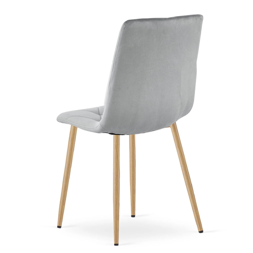 Sedia Libra in velluto grigio chiaro con gambe effetto legno