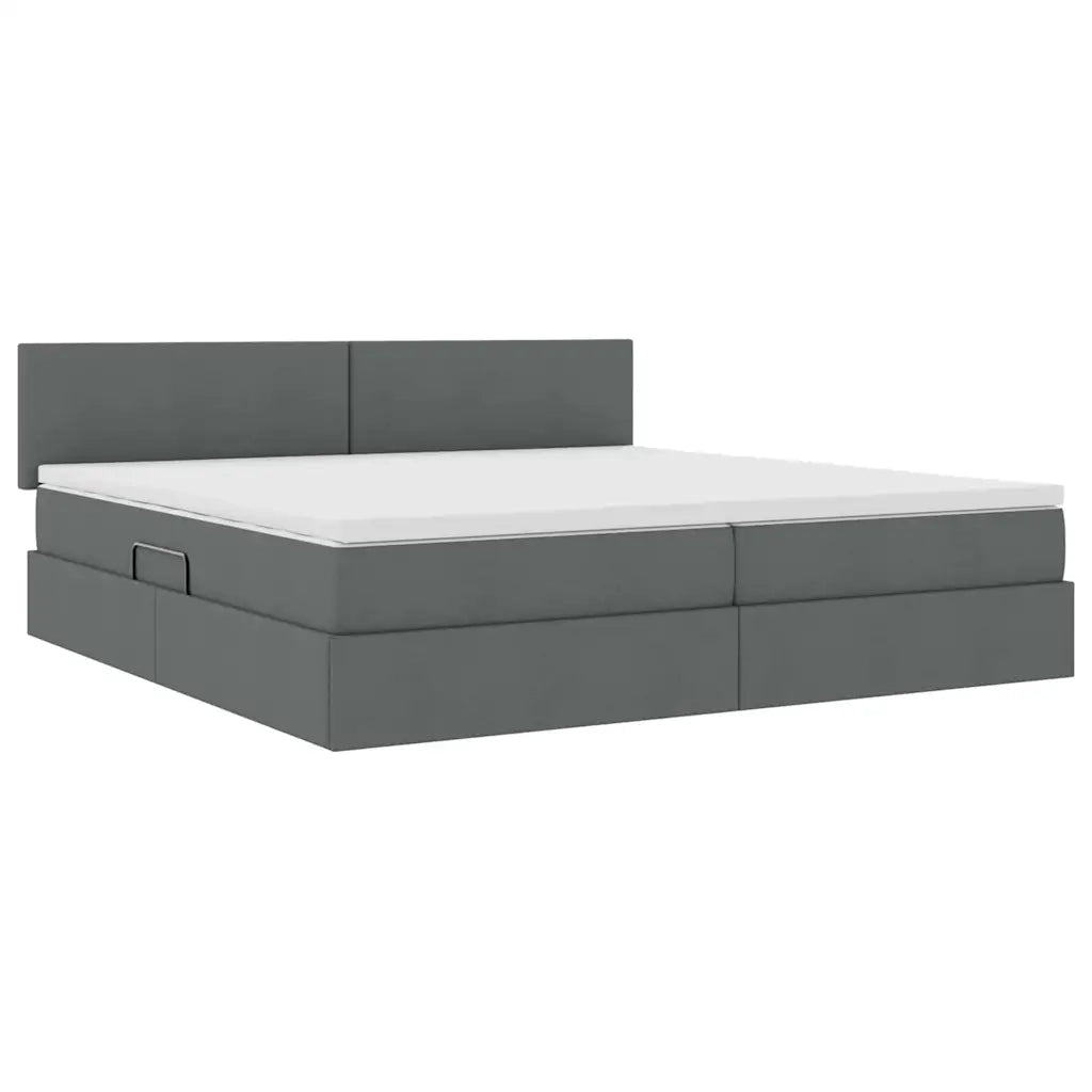 Letto con contenitore e LED Grigio scuro 200 x 200 cm Tessuto