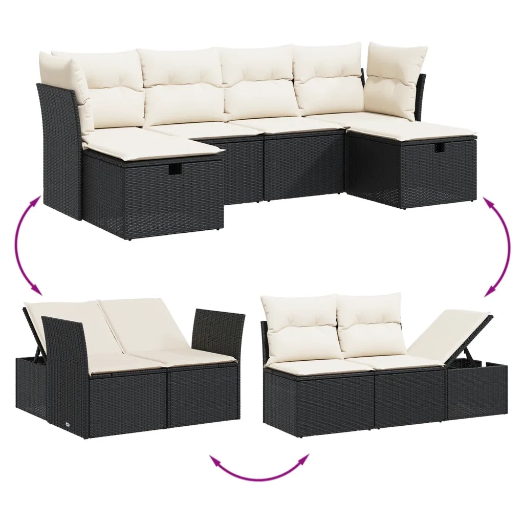 Set Divano da Giardino 6 pz con Cuscini Nero in Polyrattan 3264472