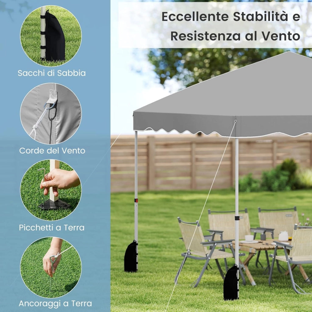 Gazebo Pop-up da Esterno 3 x 3 m, Gazebo Pieghevole con Borsa con Ruote, 8 Picchetti, 4 Ancore, 4 Corde Antivento, 4 Sacchi di Sabbia, Tendone Impermeabile per Eventi Commerciali (Grigio)