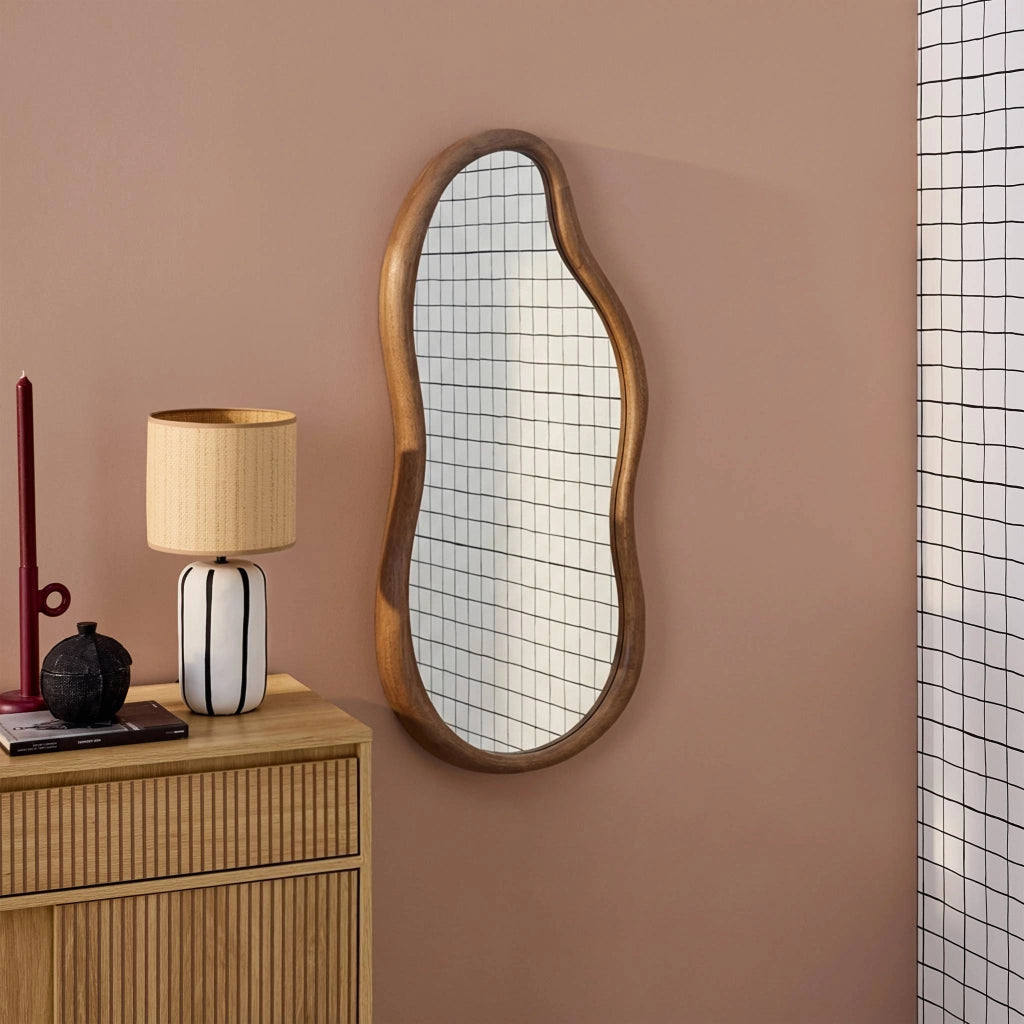 Specchio in legno di gomma, marrone