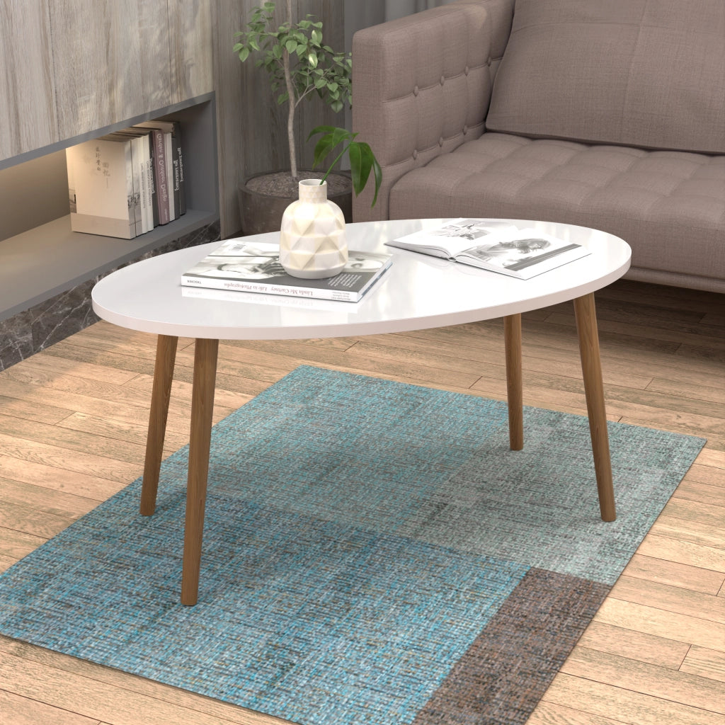 Tavolino Basso da caffè 'Sindal' (AxLxP) 41 x 90 x 50 cm Tavolino da Salotto con Gambe in Legno e Piano Ovale - Bianco [en.casa]