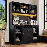 Armadio Alto da Cucina con Luce LED, Ripiani e Portabottiglie ¨C Xylo ¨C Nero