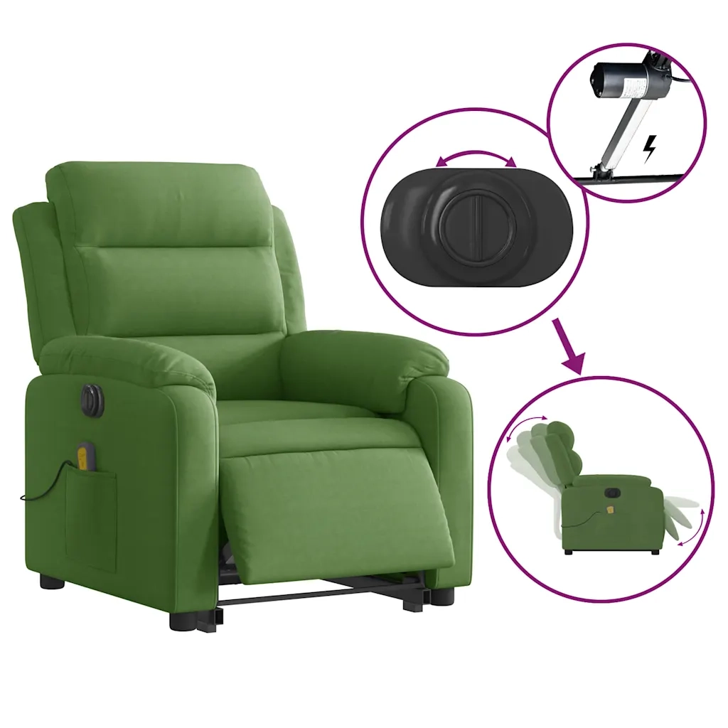 Poltrona Alzapersona Massaggi Elettrica Verde Chiaro Velluto 3205128