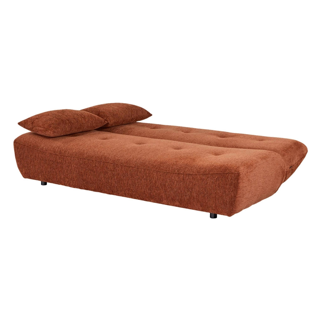 Divano letto convertibile in tessuto ciniglia, 3 posti, terracotta