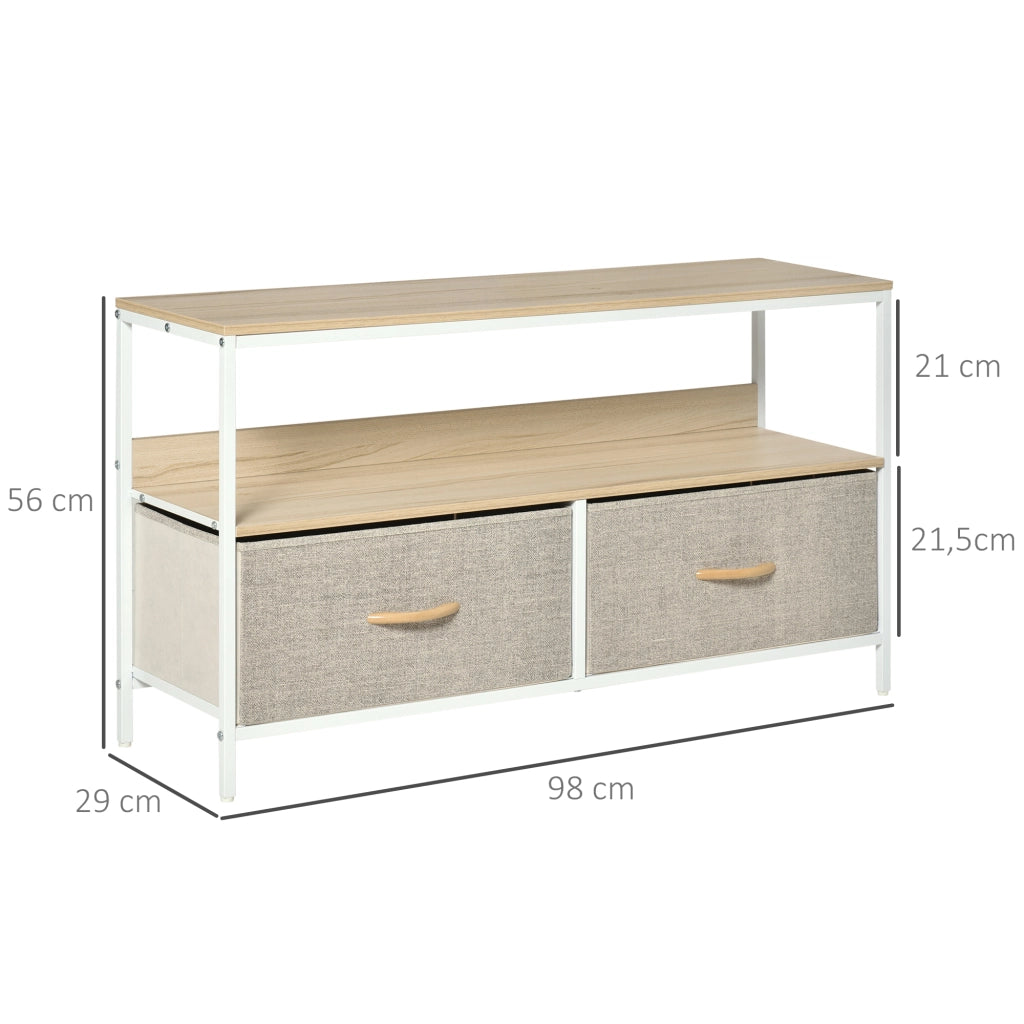 Mobile TV su Ruote con Cassetti ¨C Minimal ¨C Grigio Legno Naturale Metallo Bianco 120x30x46