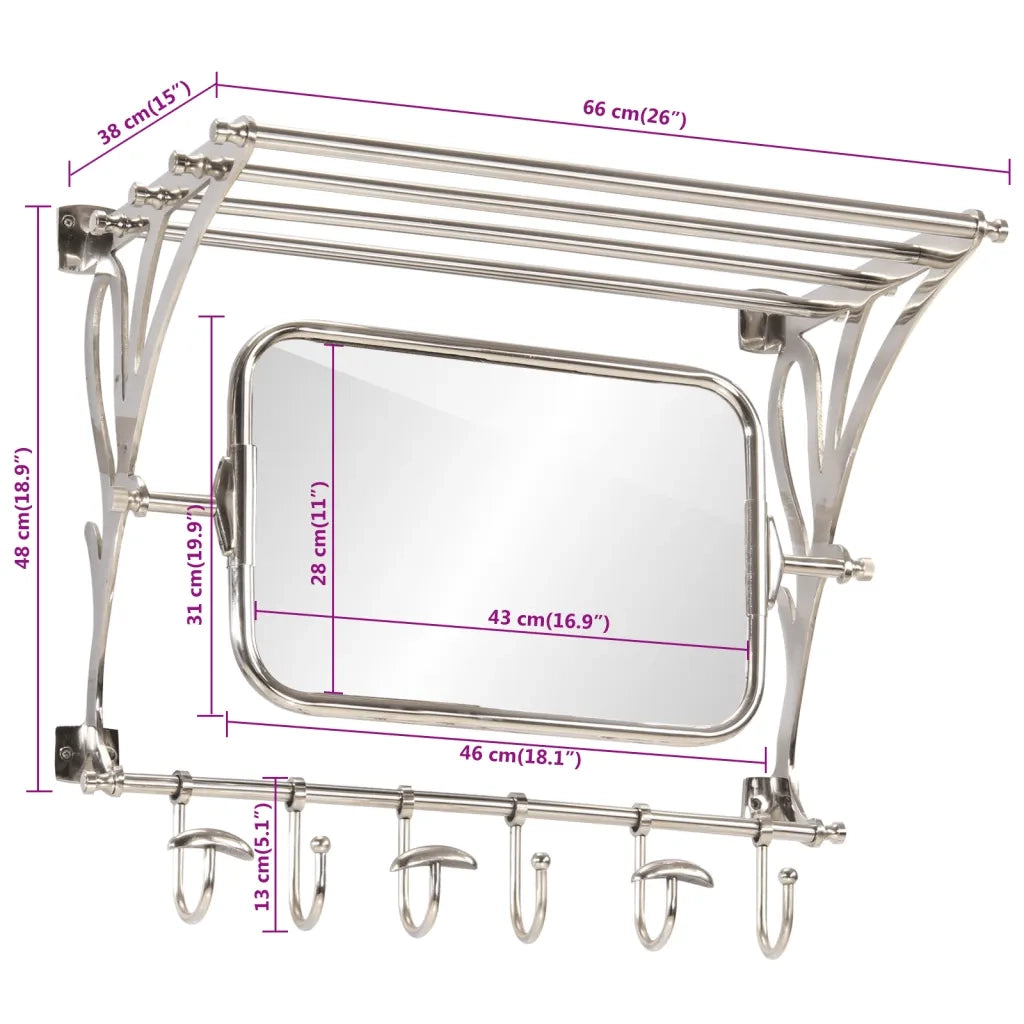 Portapacchi con Appendiabiti e Specchio a Parete in Alluminio CFW5306511