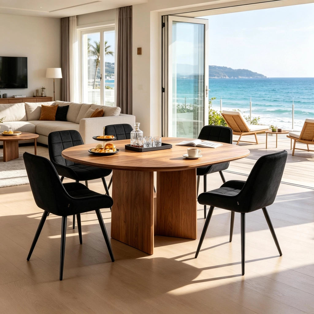 Sedia da Pranzo Set da 4 con Schienale Ergonomico e Piedini Regolabili, in Velluto Nero